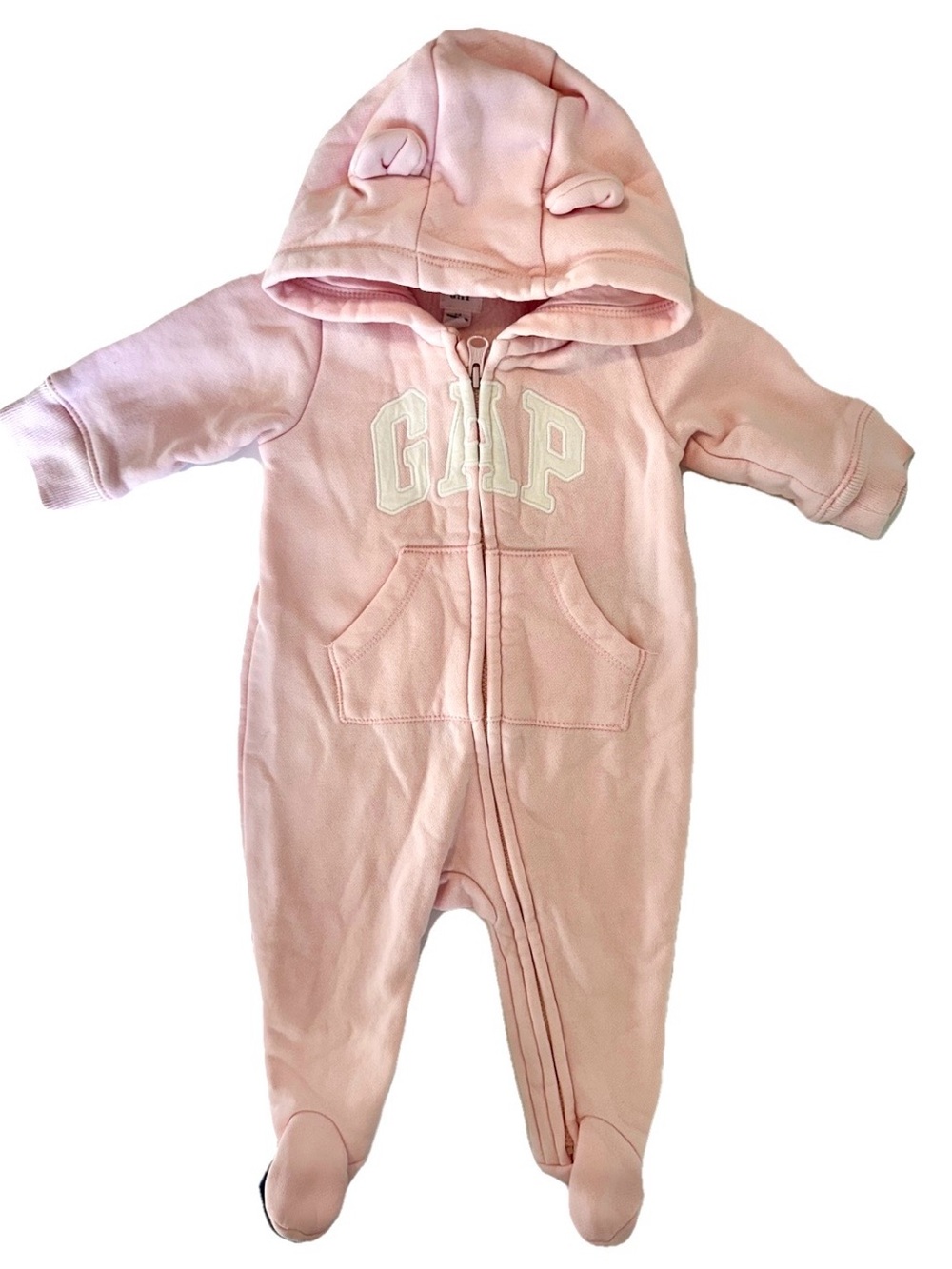 GAP Baby Hooded Footed Onesie in Light Pink